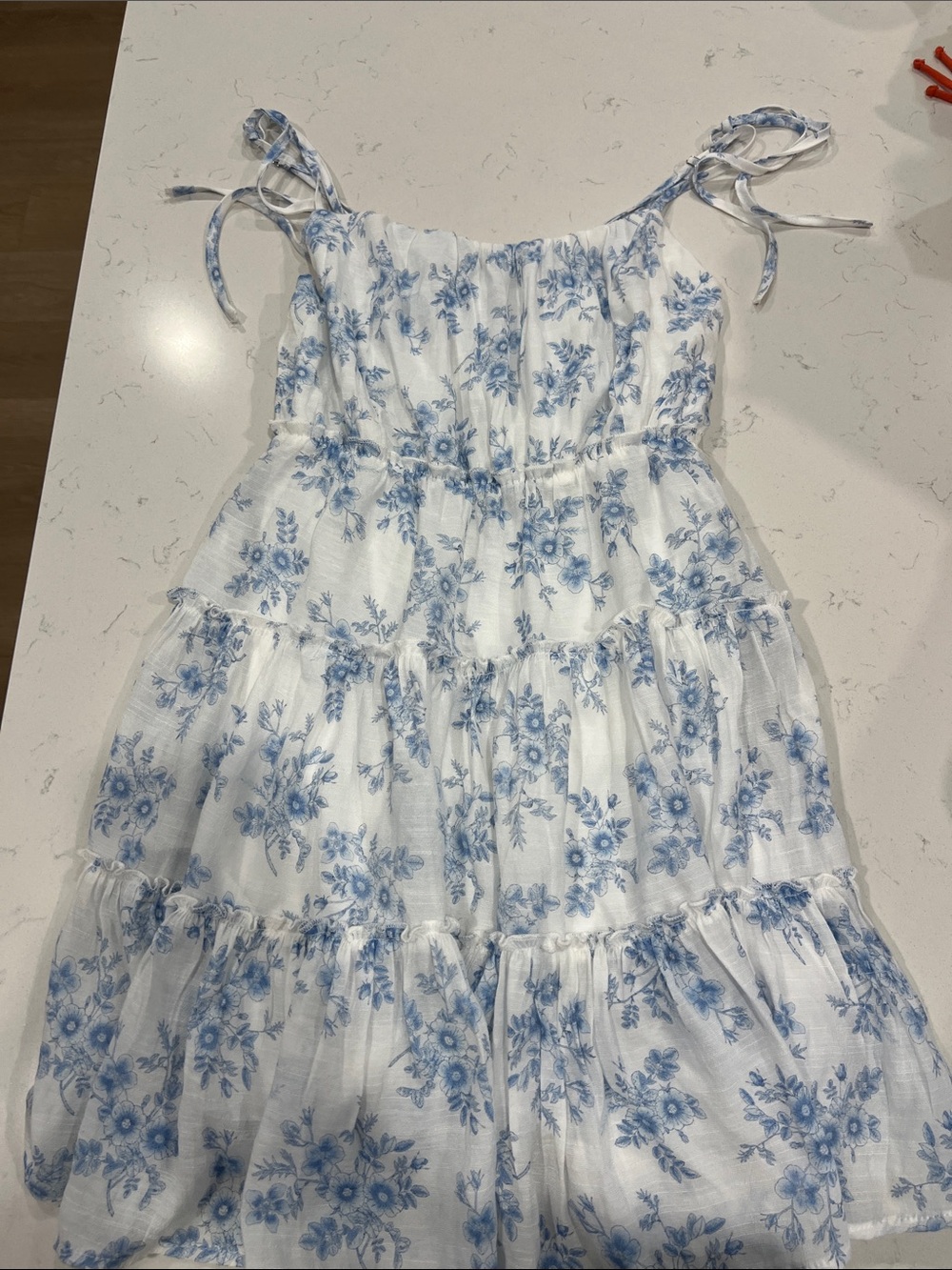 Urban Planet White Sundress with Blue Floral Print and Tie Straps